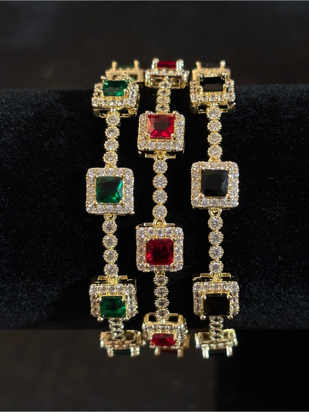 3mm Yellow Gold Princess-Cut CZ Halo Bracelets 8in. - Picture 5 of 8